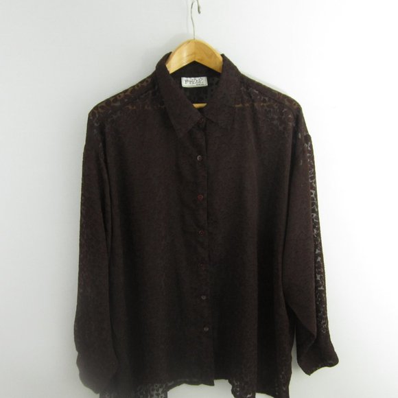 Vintage Prete Woman Plus 3X Brown Floral LS Blouse Shirt Silky Cottagecore - Picture 9 of 12
